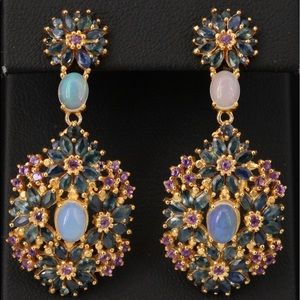 Sterling Chandelier gem stone  Earrings Sapphire